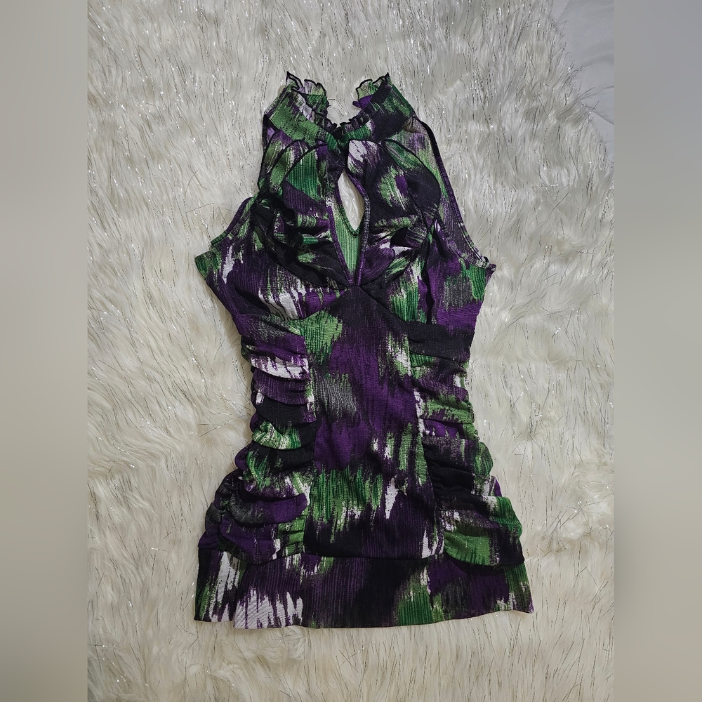 XOXO Women's Top - Black, Green, and Purple Y2K